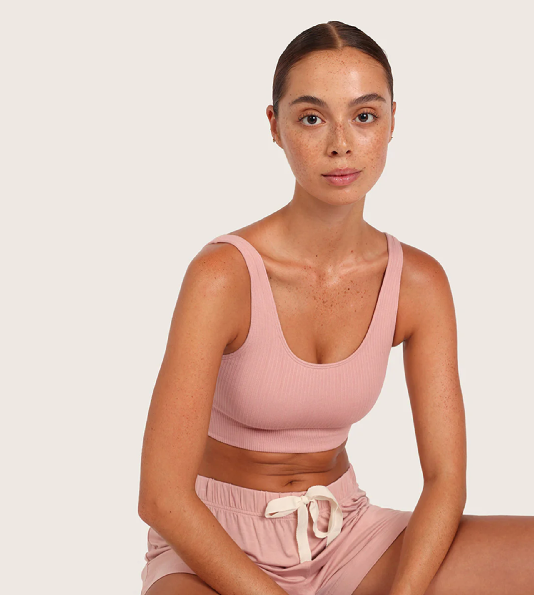 Bamboo Ribbed Seamless Bra Dusky Pink