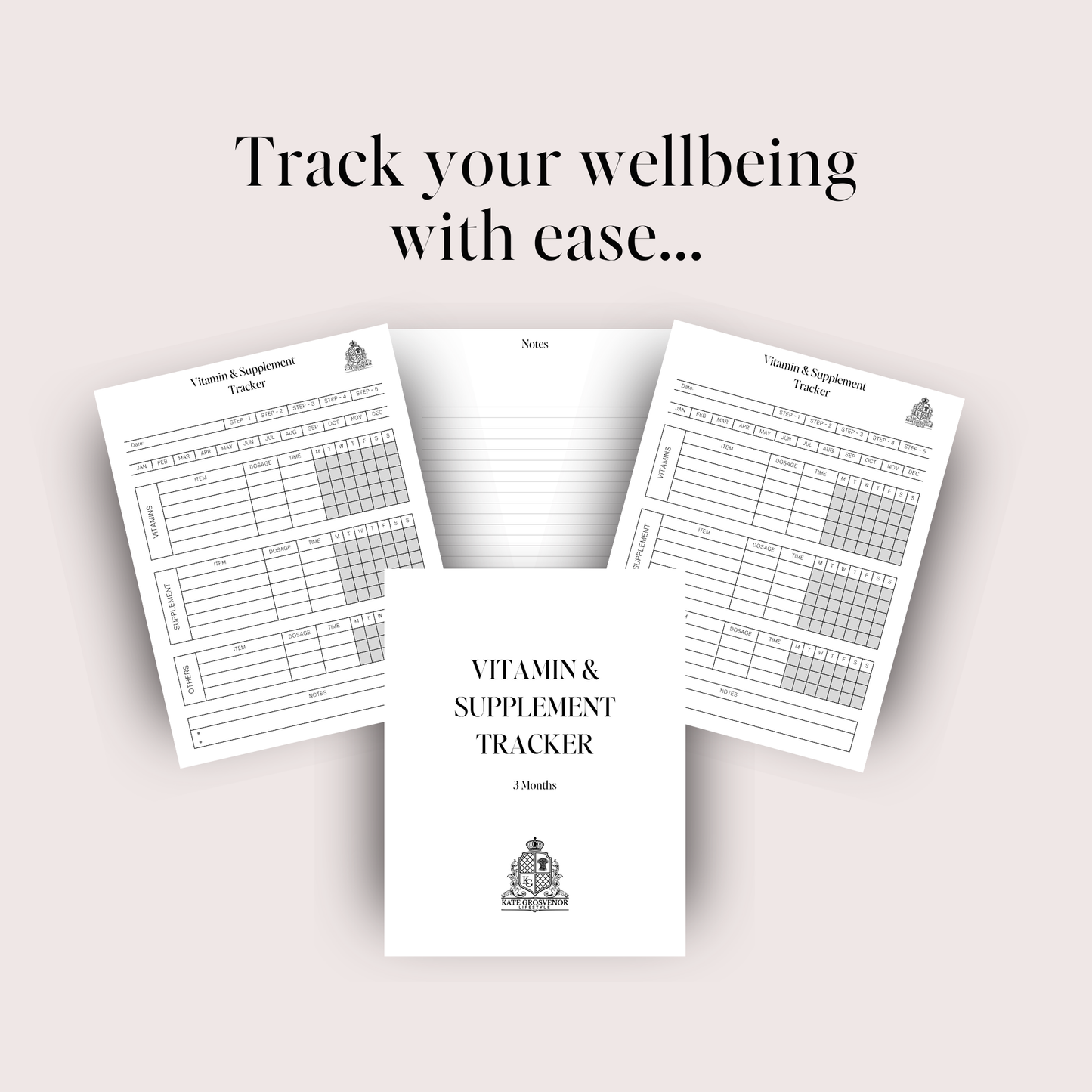 Vitamin & Supplement Tracker (3-Month Edition): Black & White