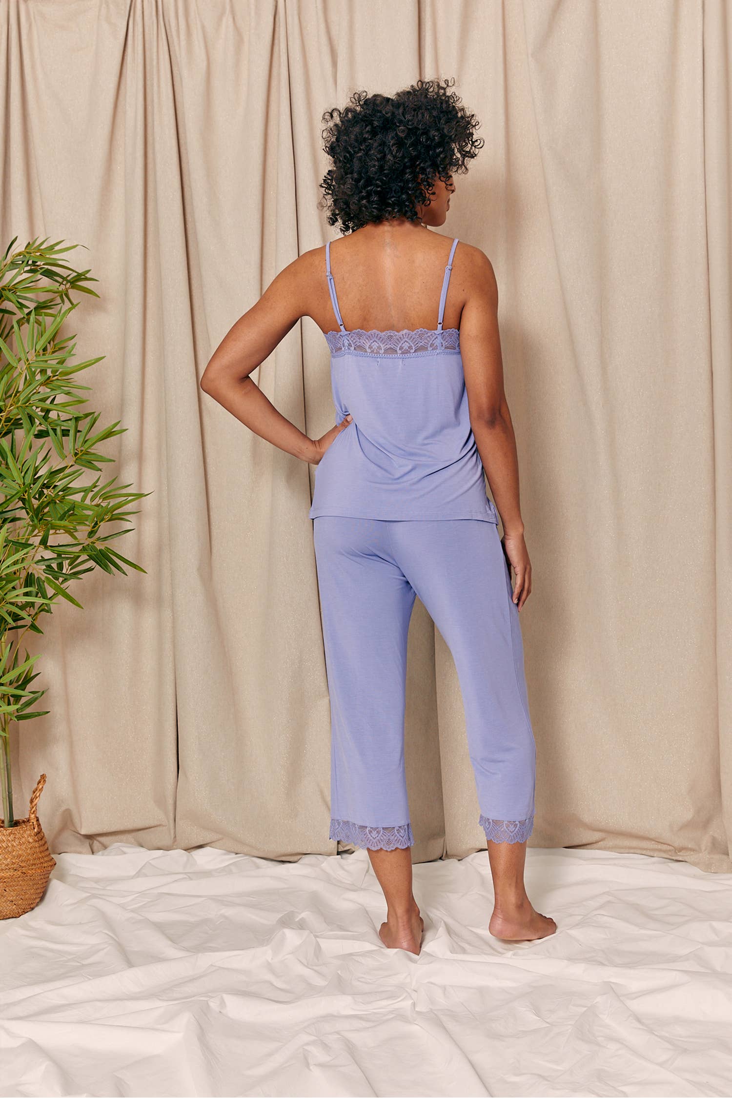 Bamboo Lace Cami Cropped Trouser Set in Heather