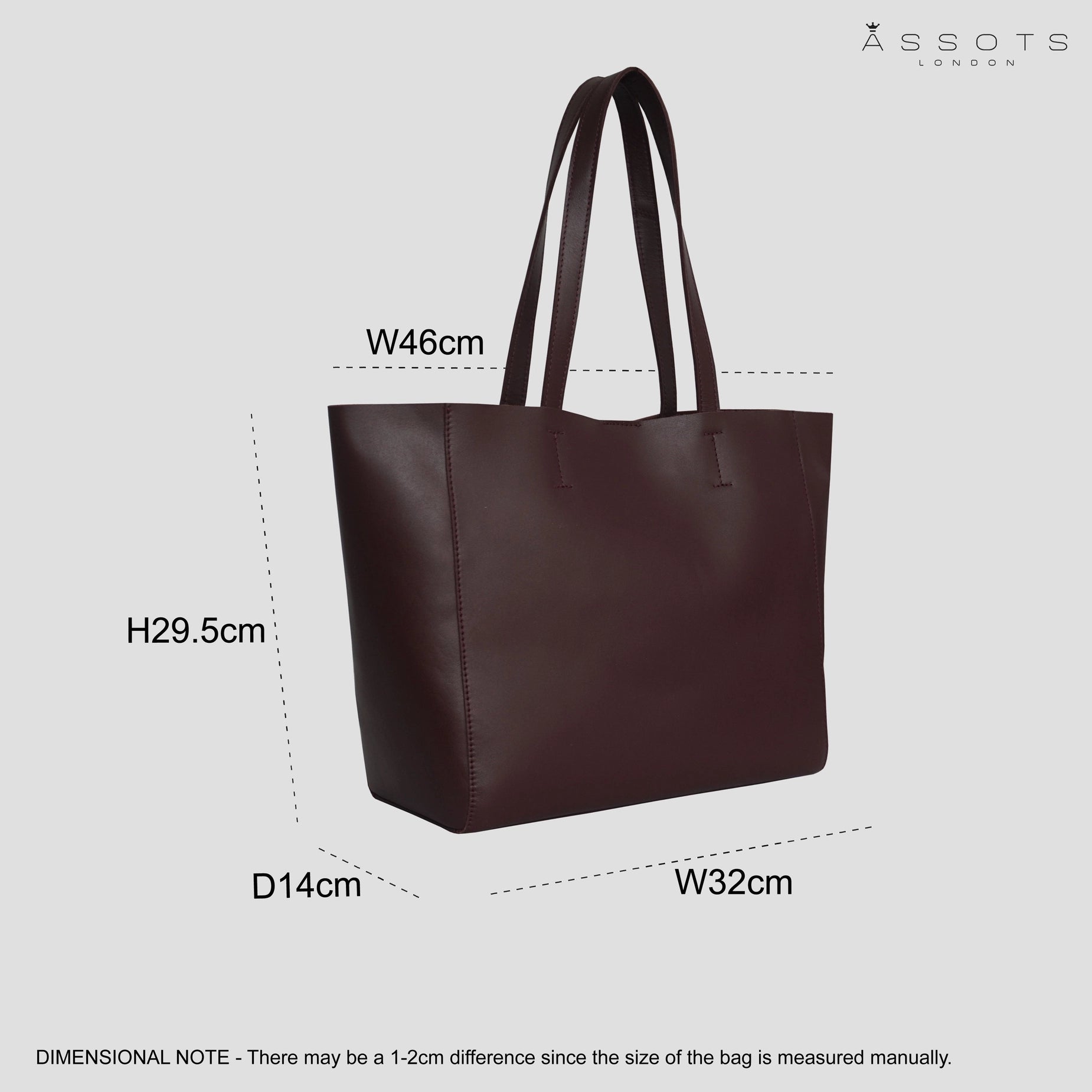 'ABINGDON' Burgundy Real Leather unlined Designer Tote Bag