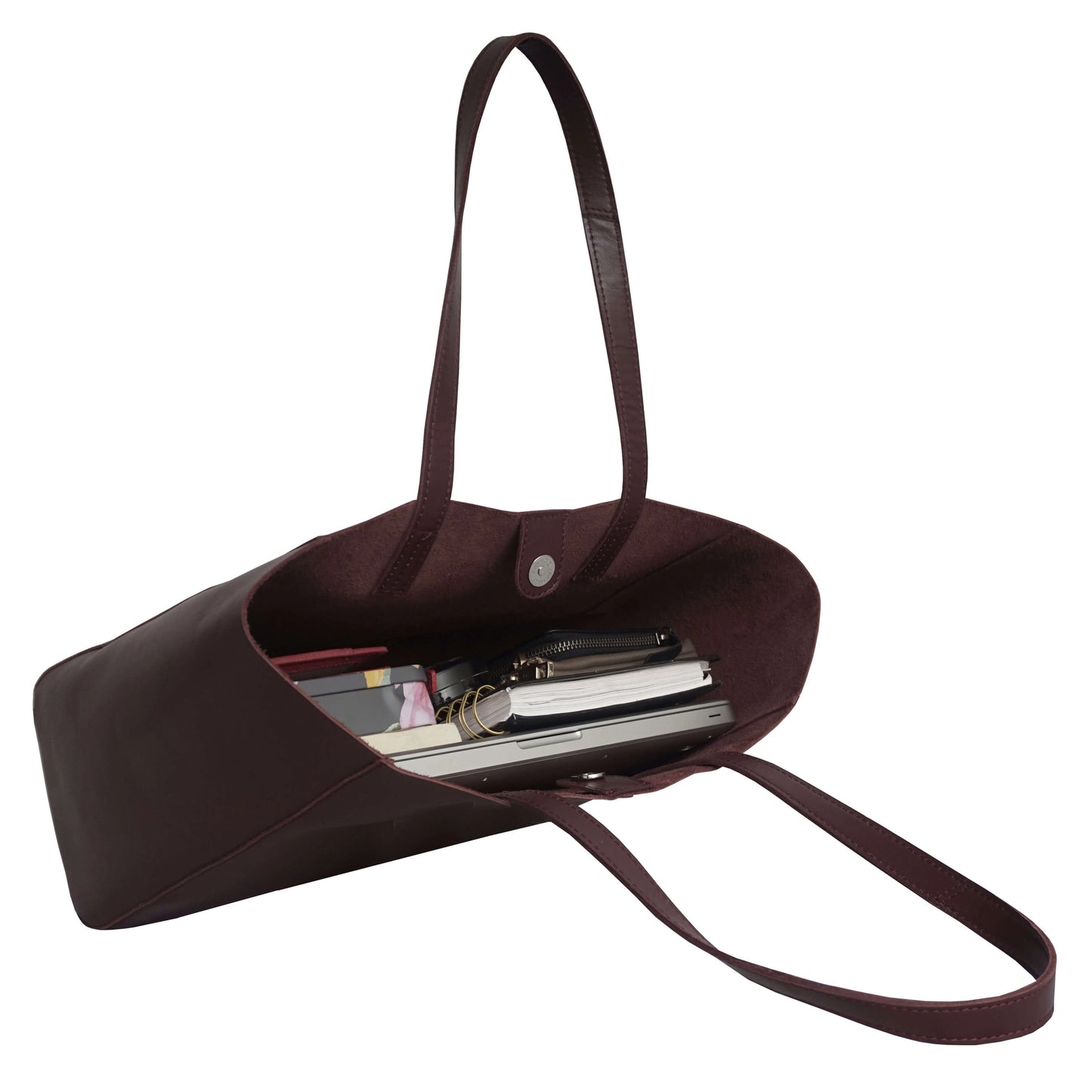'ABINGDON' Burgundy Real Leather unlined Designer Tote Bag