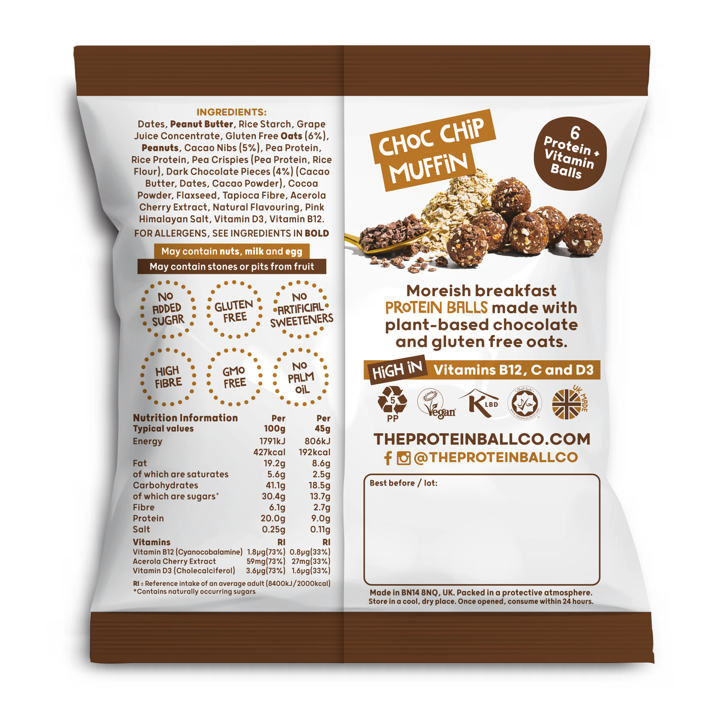 Choc Chip Muffin - Breakfast on the go 45g (6 balls)