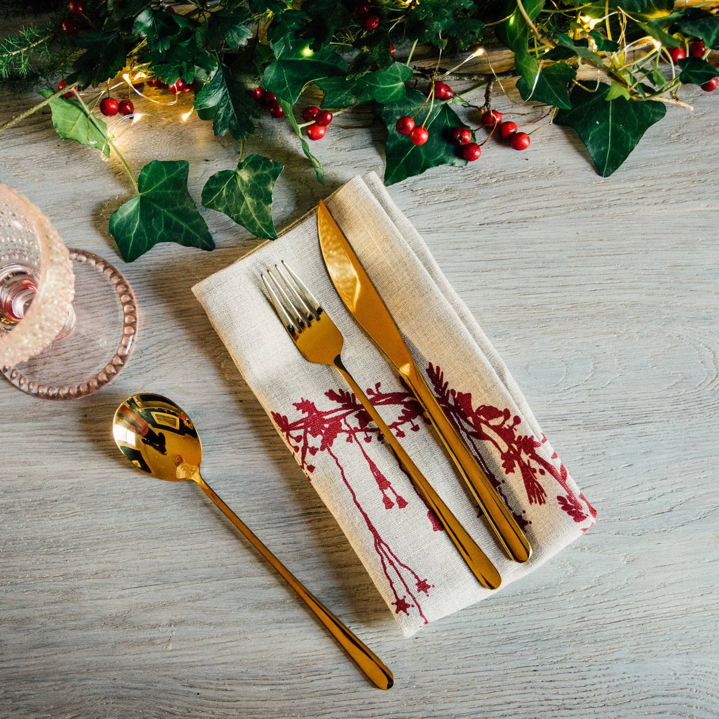 Christmas Napkins Pure Linen Set of Two - Natural