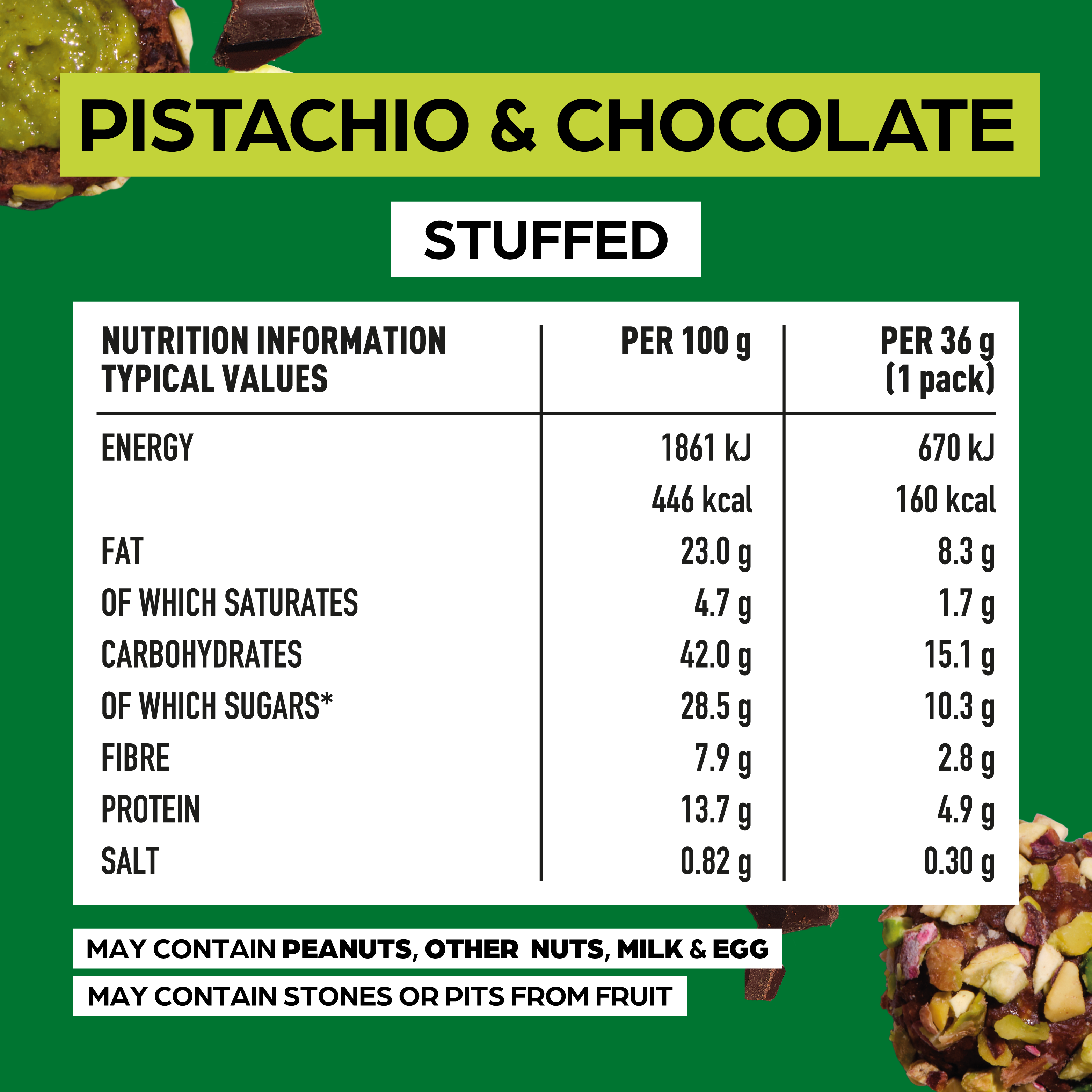 *NEW FLAVOUR* PISTACHIO & CHOCOLATE - STUFFED RANGE 10 X 36G