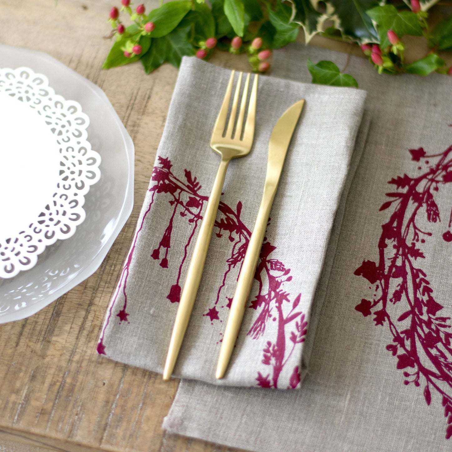 Christmas Napkins Pure Linen Set of Two - Natural