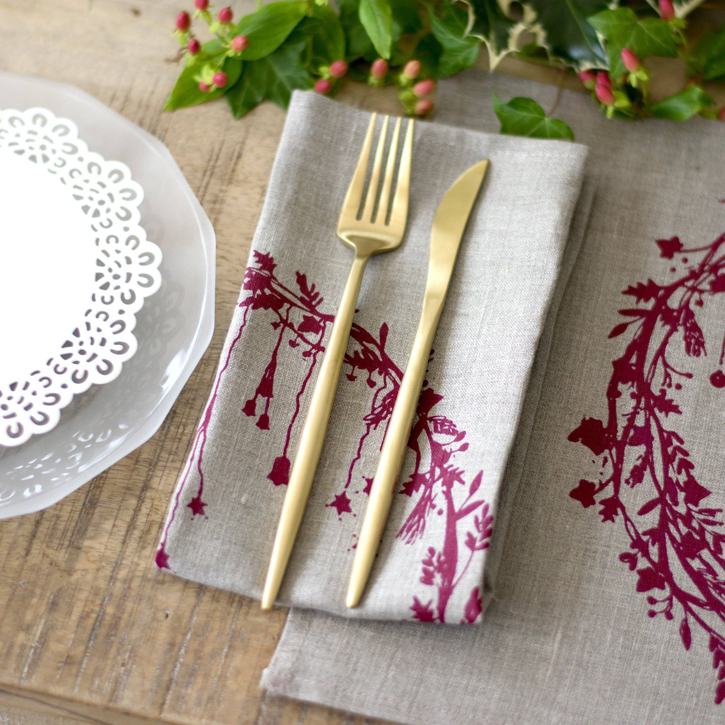 Christmas Napkins Pure Linen Set of Two - Raspberry Red