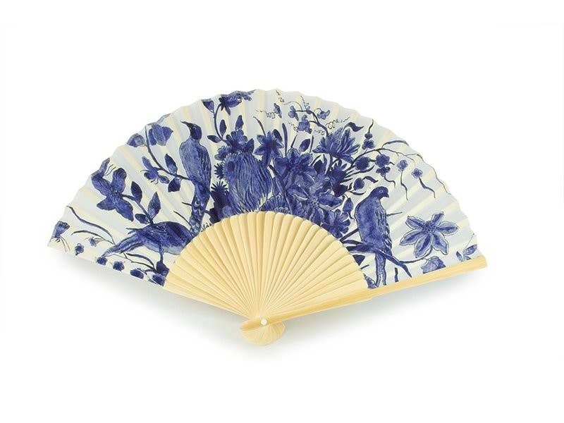 Delft Blue Bird Bamboo Hand Fan