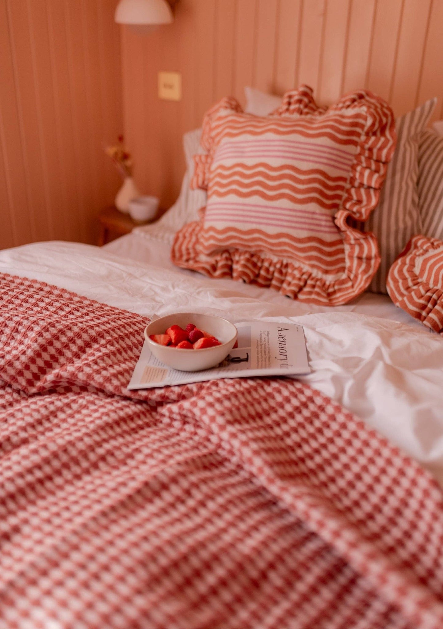 NEW! Cotton Throw in Pink Argyle
