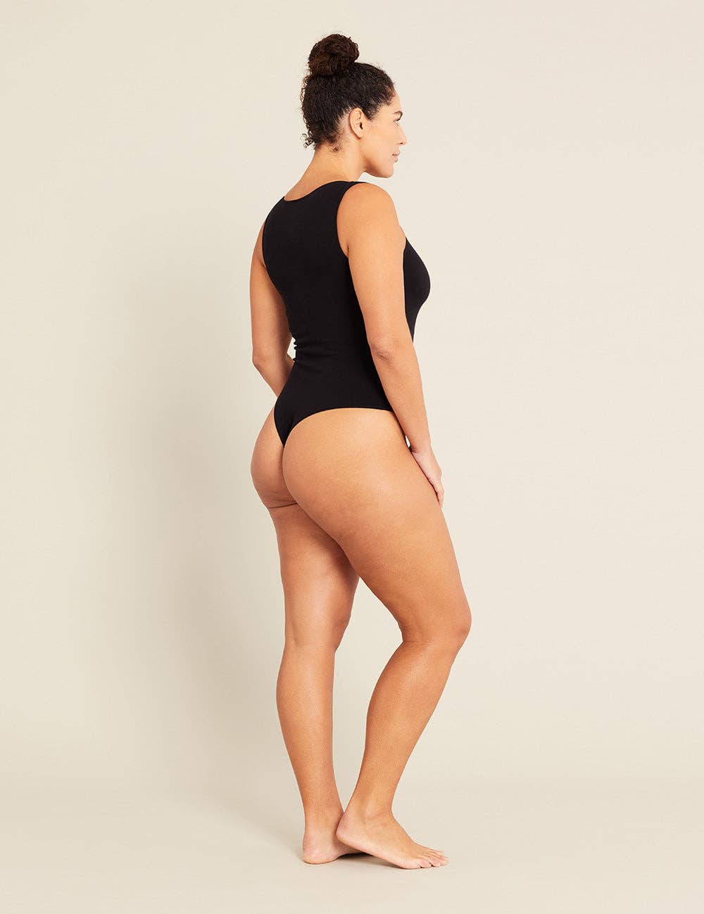 Ribbed Boat Neck Bodysuit Black