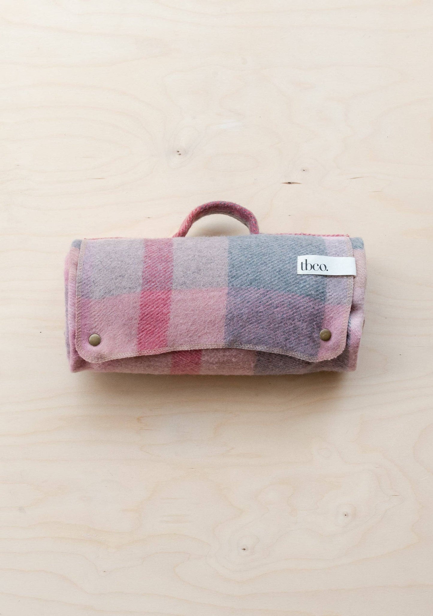Recycled Wool Small Picnic Blanket in Pink Patchwork Check