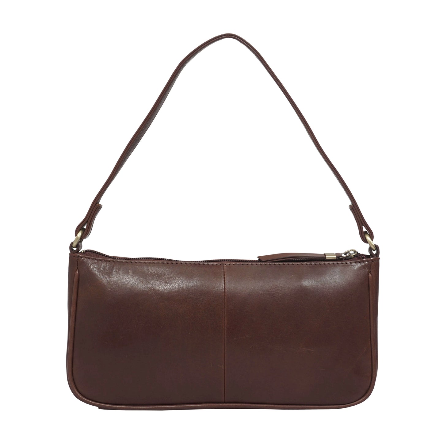 'ZARA' Brown Smooth Real Leather Baguette Shoulder Bag