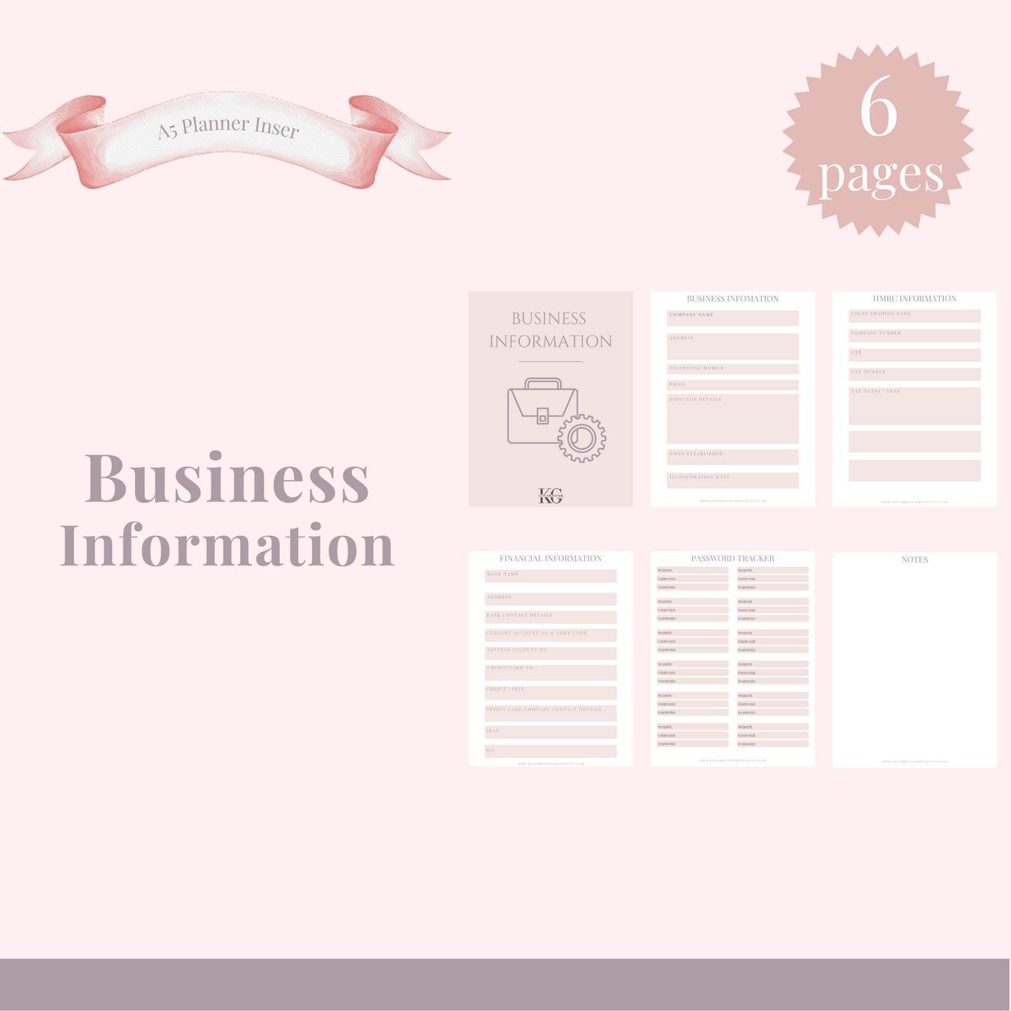 Business Information Planner Insert