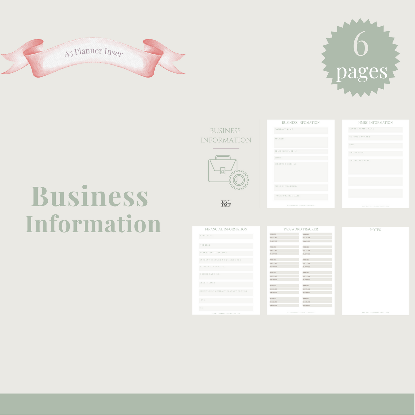 Business Information Planner Insert