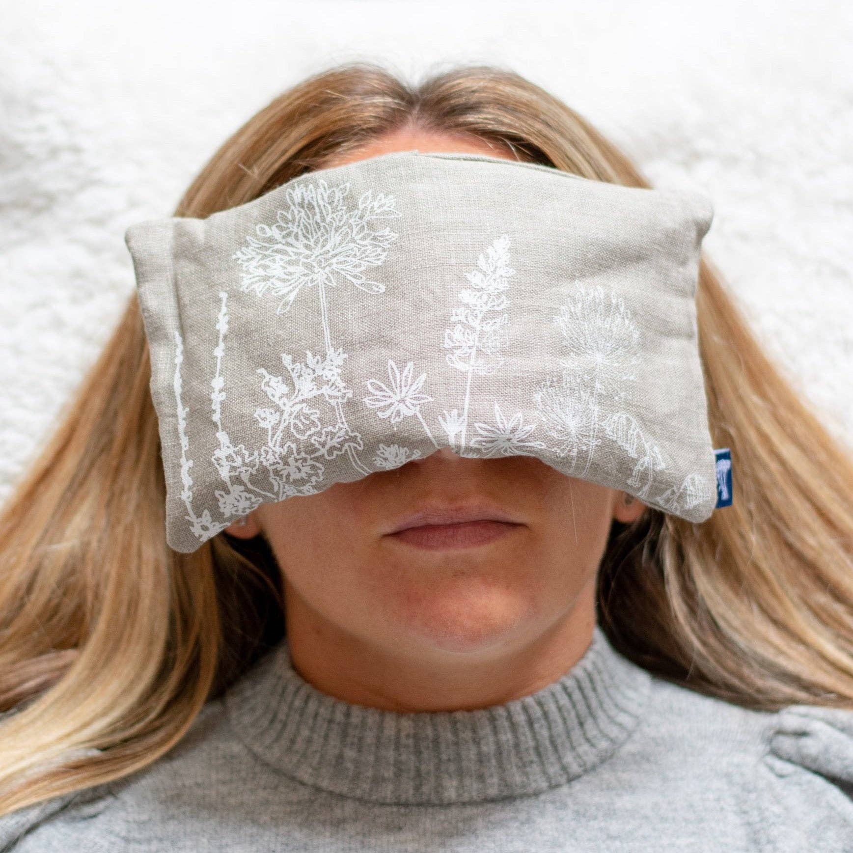 Linen Eye Pillow Filled With Wheat & Lavender, Floral Design