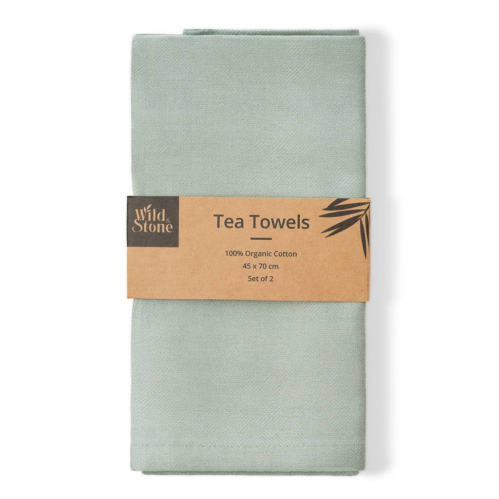 Organic Cotton Tea Towel | Herringbone Weave in Moss Green