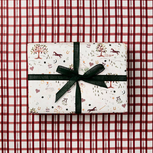 L&L 12 Days Ivory & Red Check Wrapping Paper