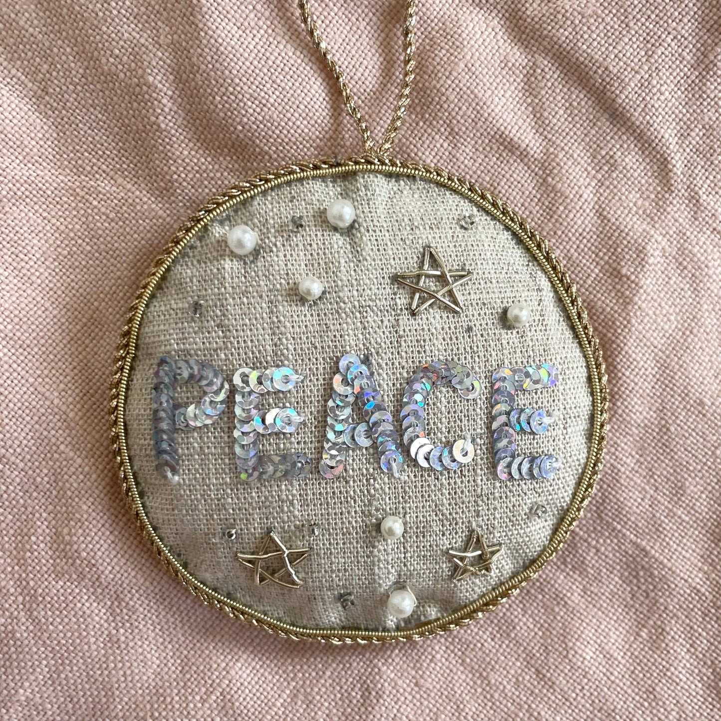 Handmade 'Peace' Christmas Decoration in Irish Linen