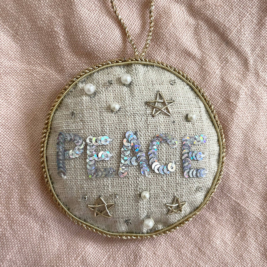 Handmade 'Peace' Christmas Decoration in Irish Linen