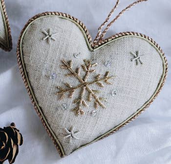 Handmade Snowflake Heart Christmas Decoration in Irish Linen