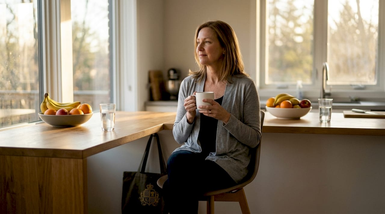 Middle-aged woman drinking tea for menopause relief