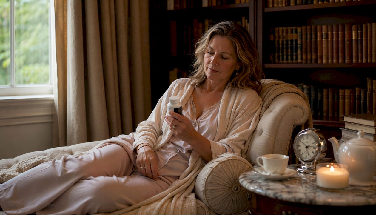 Woman preparing for sleep with supplements