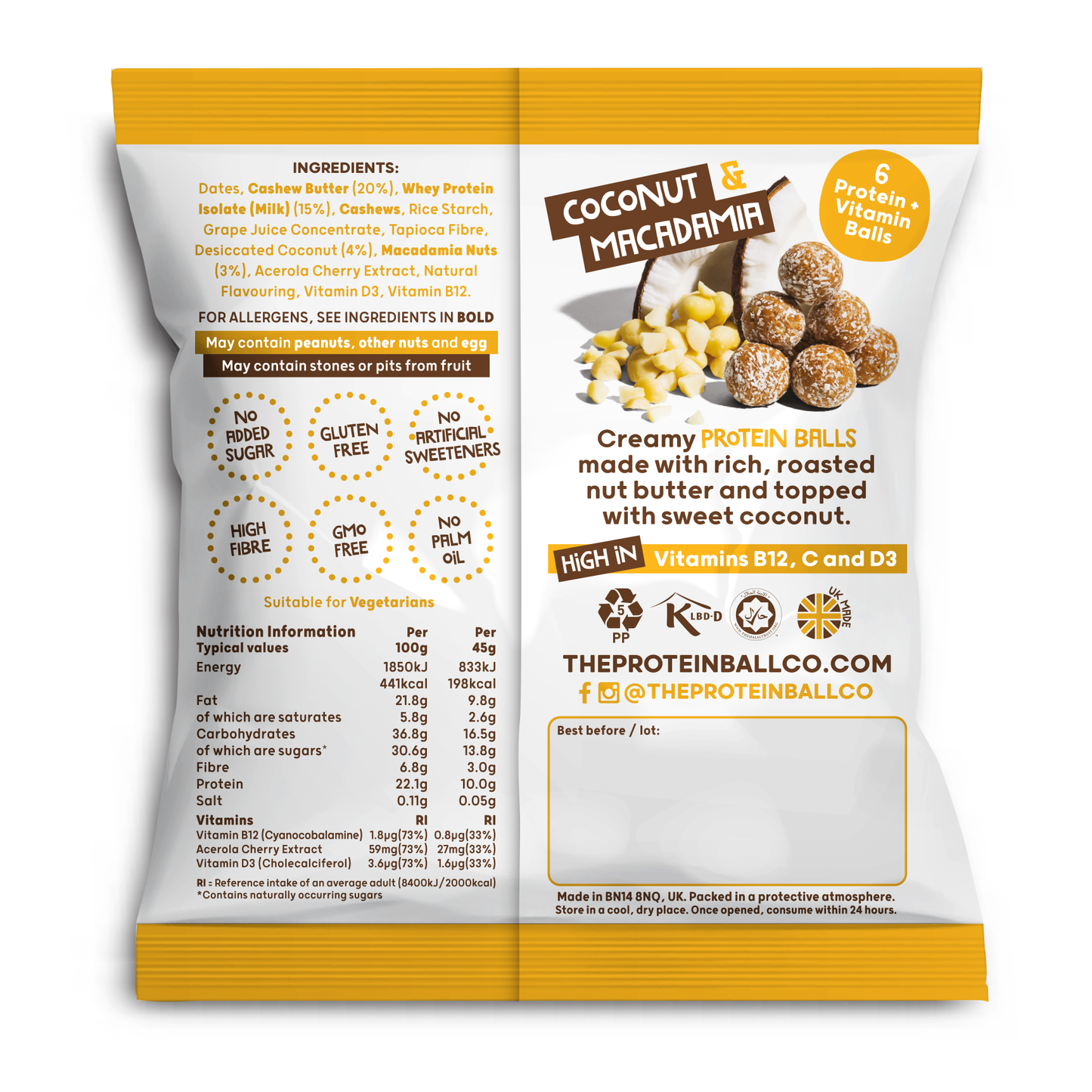 Coconut & Macadamia Protein Balls 45g (6 balls)