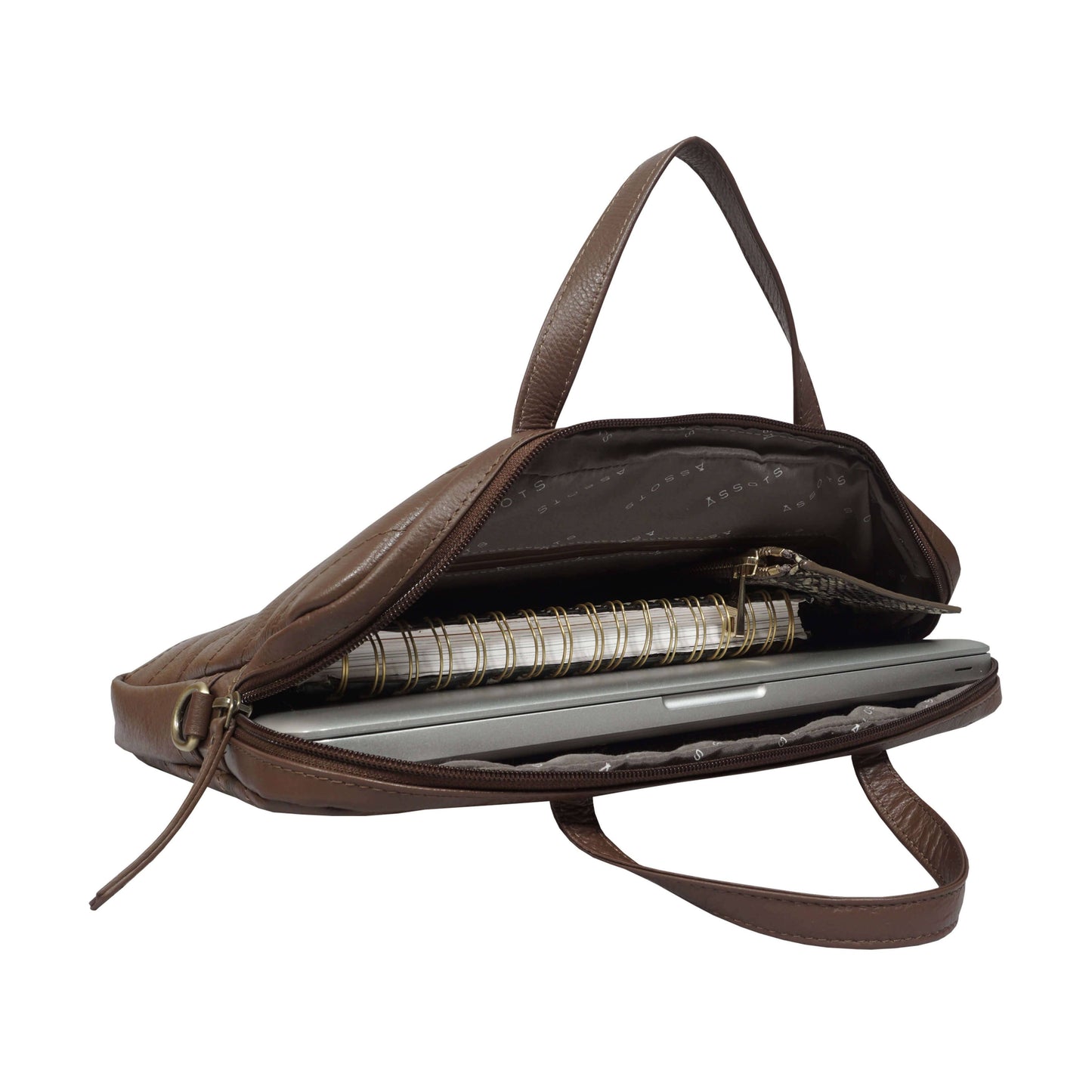 'MAYA' Tan Quilted Soft Pebble Grain Leather Laptop Crossbody Bag