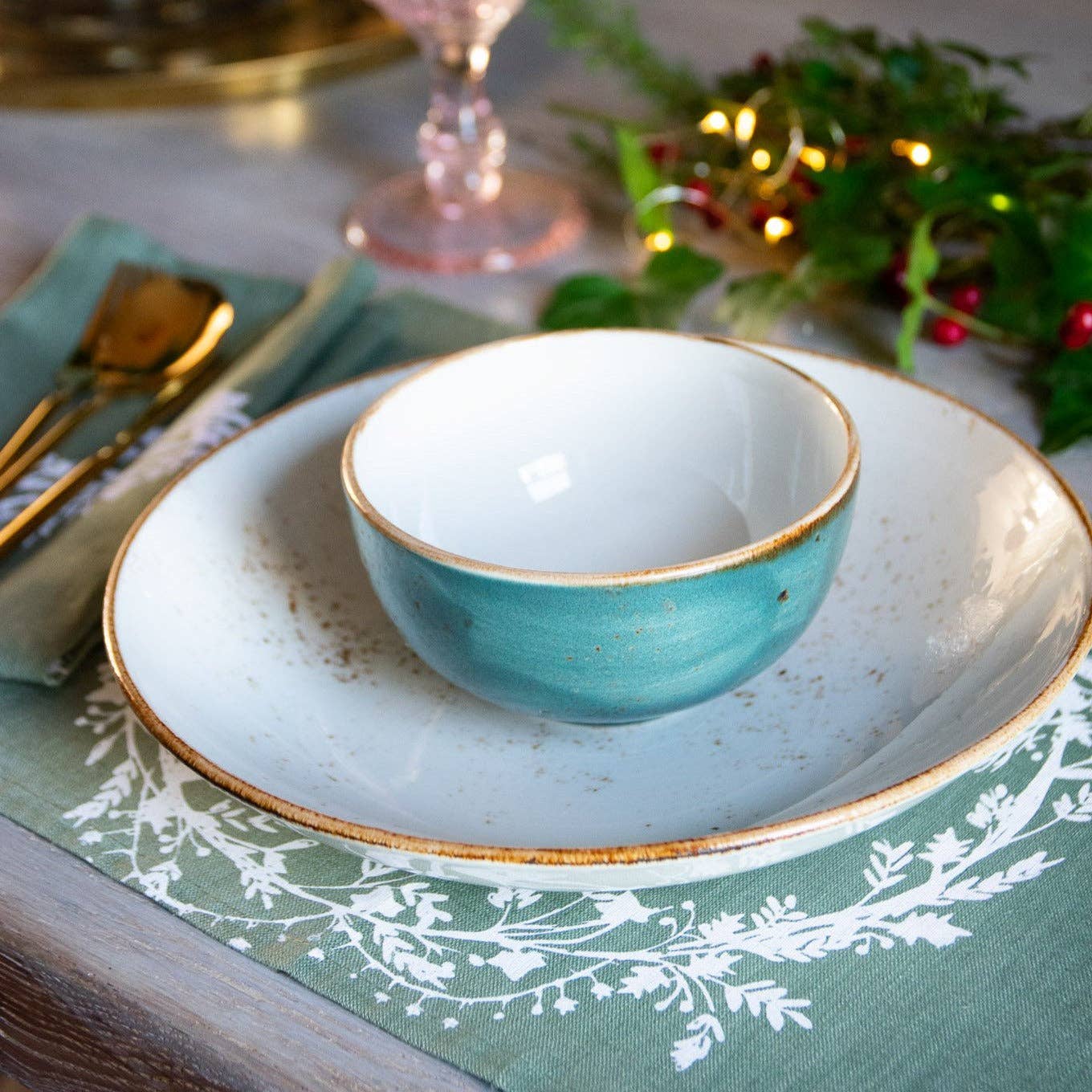 Christmas Placemats Pure Linen Set of Two - Sage Green