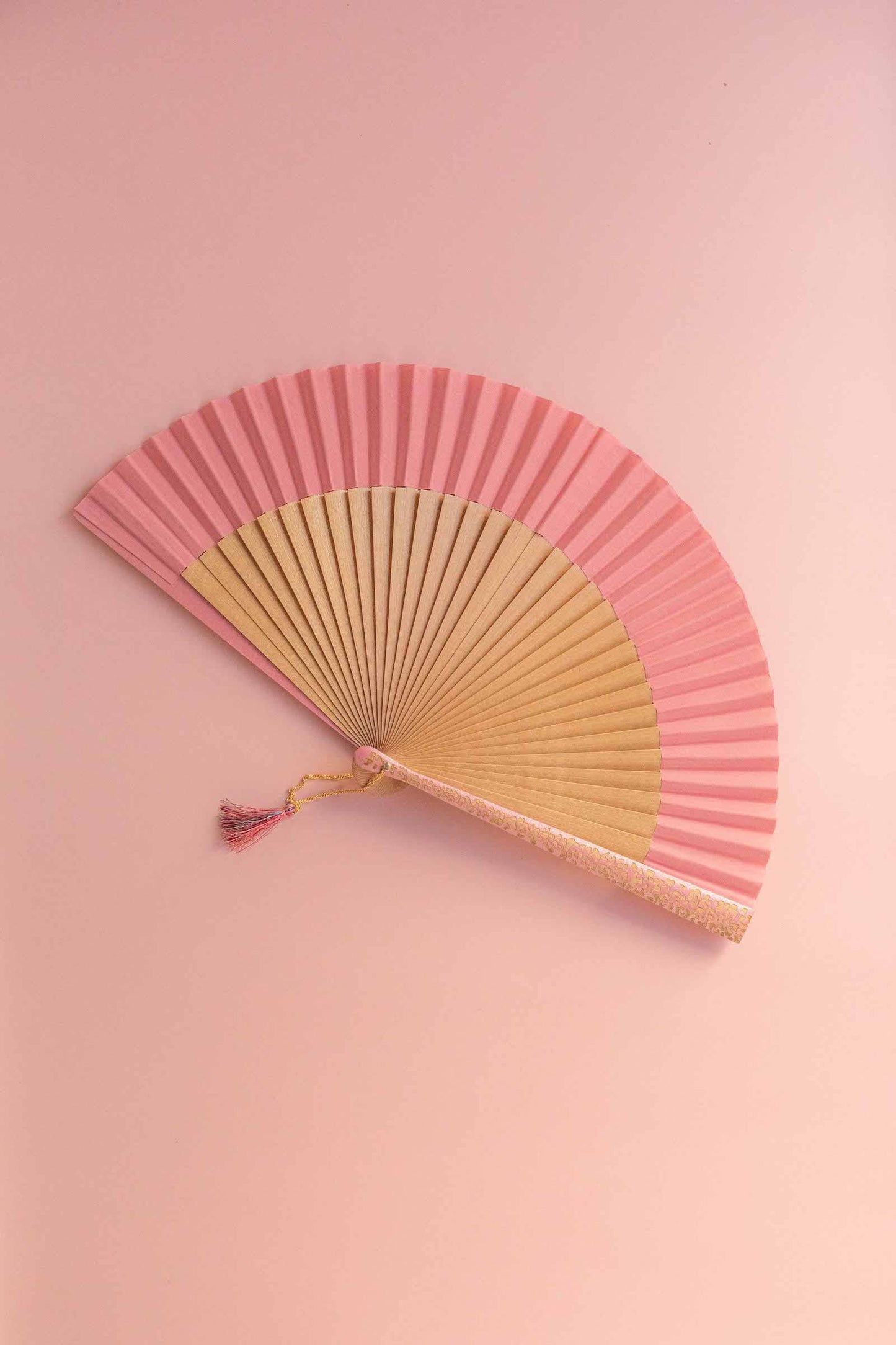 Fancy Print Rose Fan in Birch Wood