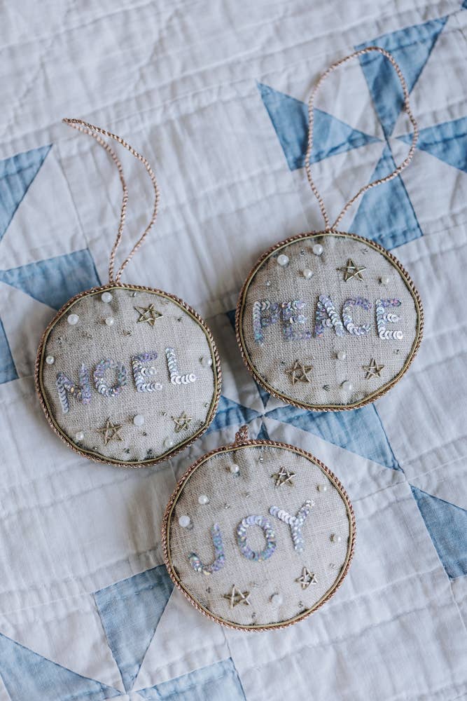 Handmade 'Peace' Christmas Decoration in Irish Linen