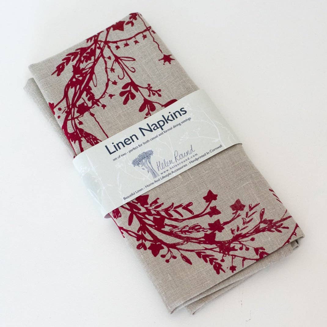 Christmas Napkins Pure Linen Set of Two - Sage Green