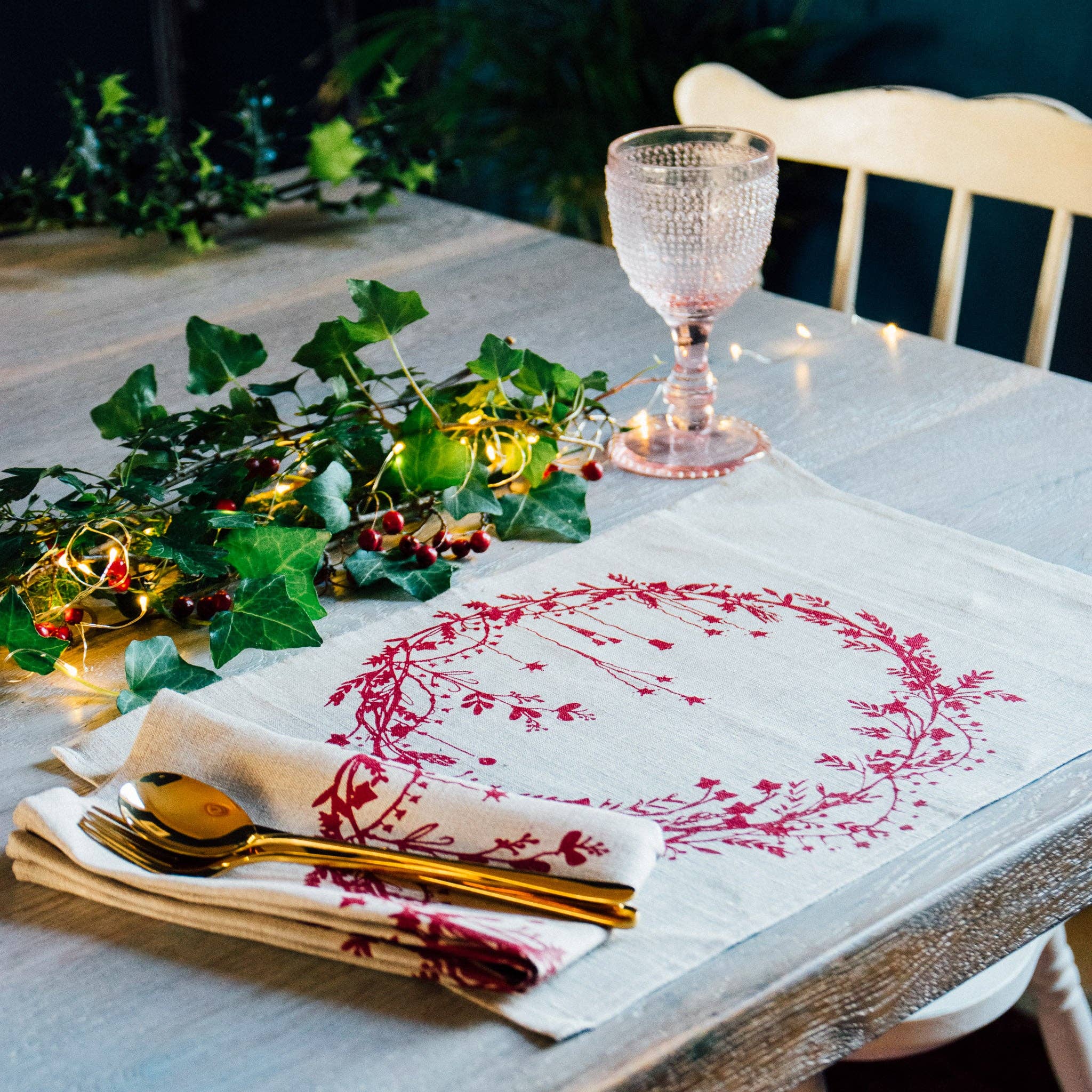 Christmas Placemats Pure Linen Set of Two - Raspberry Red