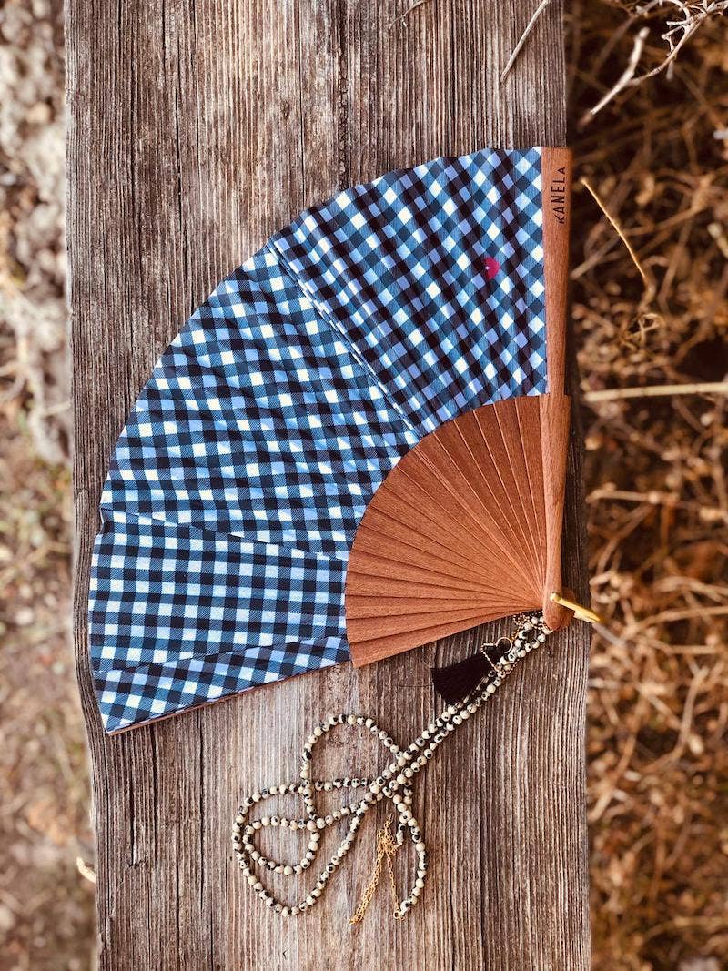 Love Vichy Gingham Sipo Wood Fan