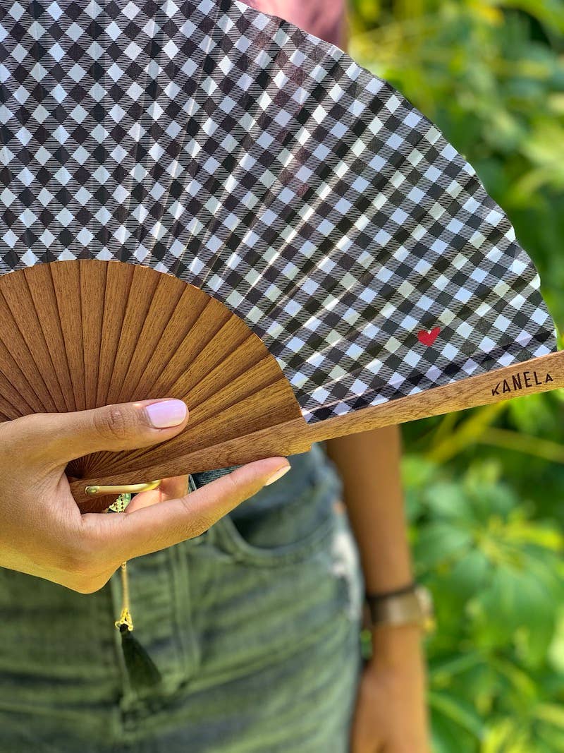 Love Vichy Gingham Sipo Wood Fan