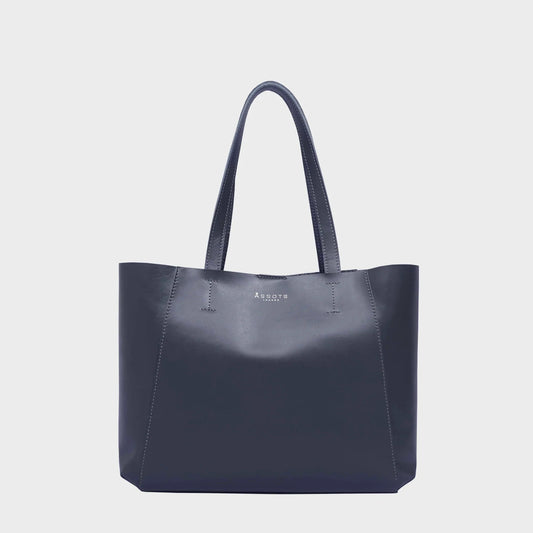 'ADELA' Smooth Real Leather Unlined Designer Tote Bag  in Navy