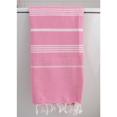 Santorini 100% Cotton Lightweight Hammam Beach Towel in Strawberry Ice Cream Pink