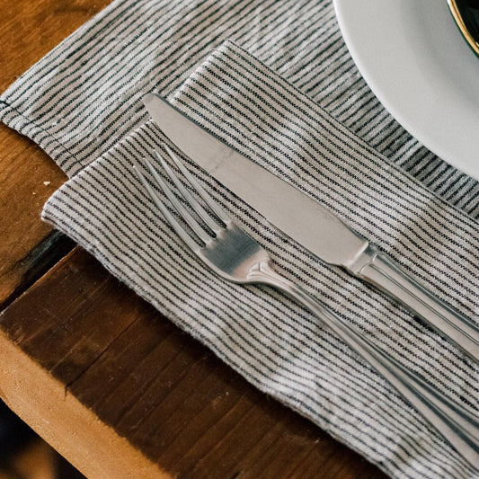 Striped Linen Napkins With Dark Blue/Natural Stripes