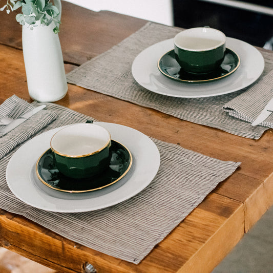 Linen Placemats With Dark Blue/Natural Striped, Set of Two