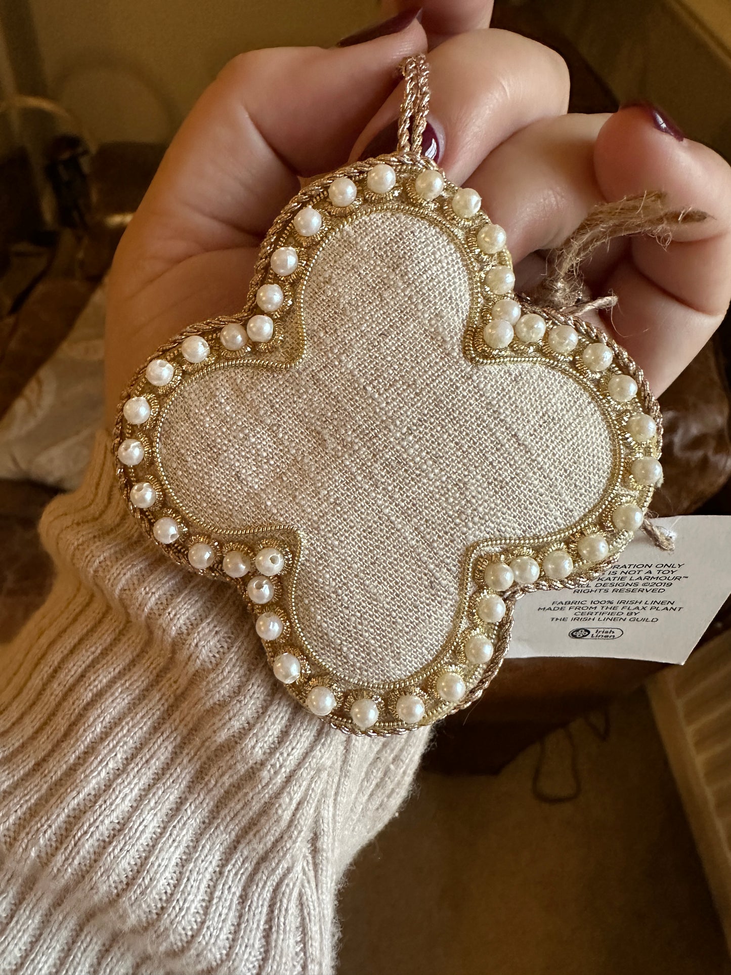 Handmade Quatrefoil Holiday Decoration in Irish Linen