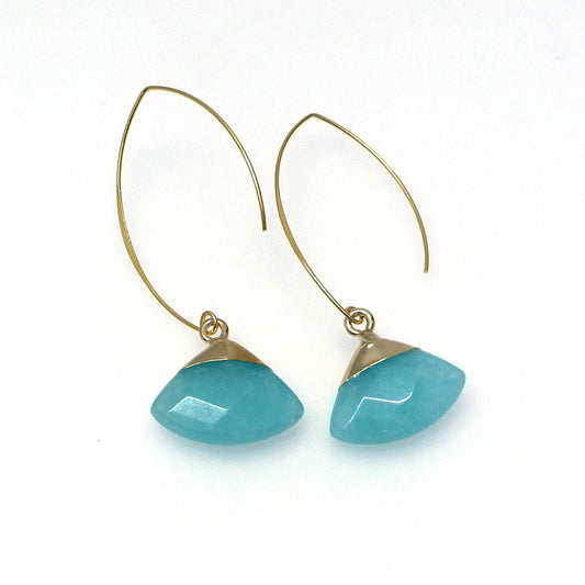 Blue Amazonite Gemstone - Gold Plated Earrings