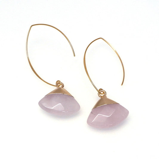 Rose Quartz Gemstone - Gold Plated Earrings