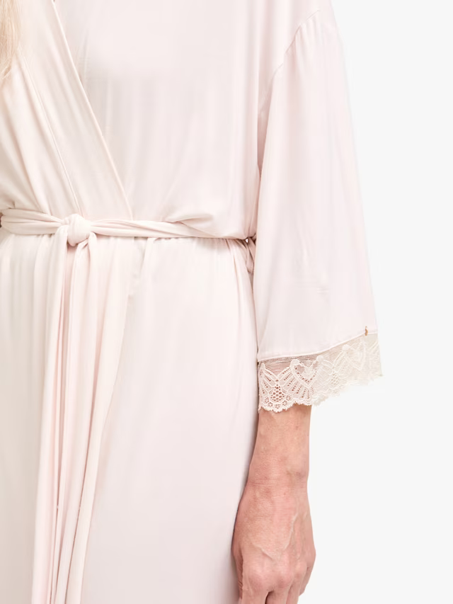 Bamboo Lace Kimono Robe in Powder Puff
