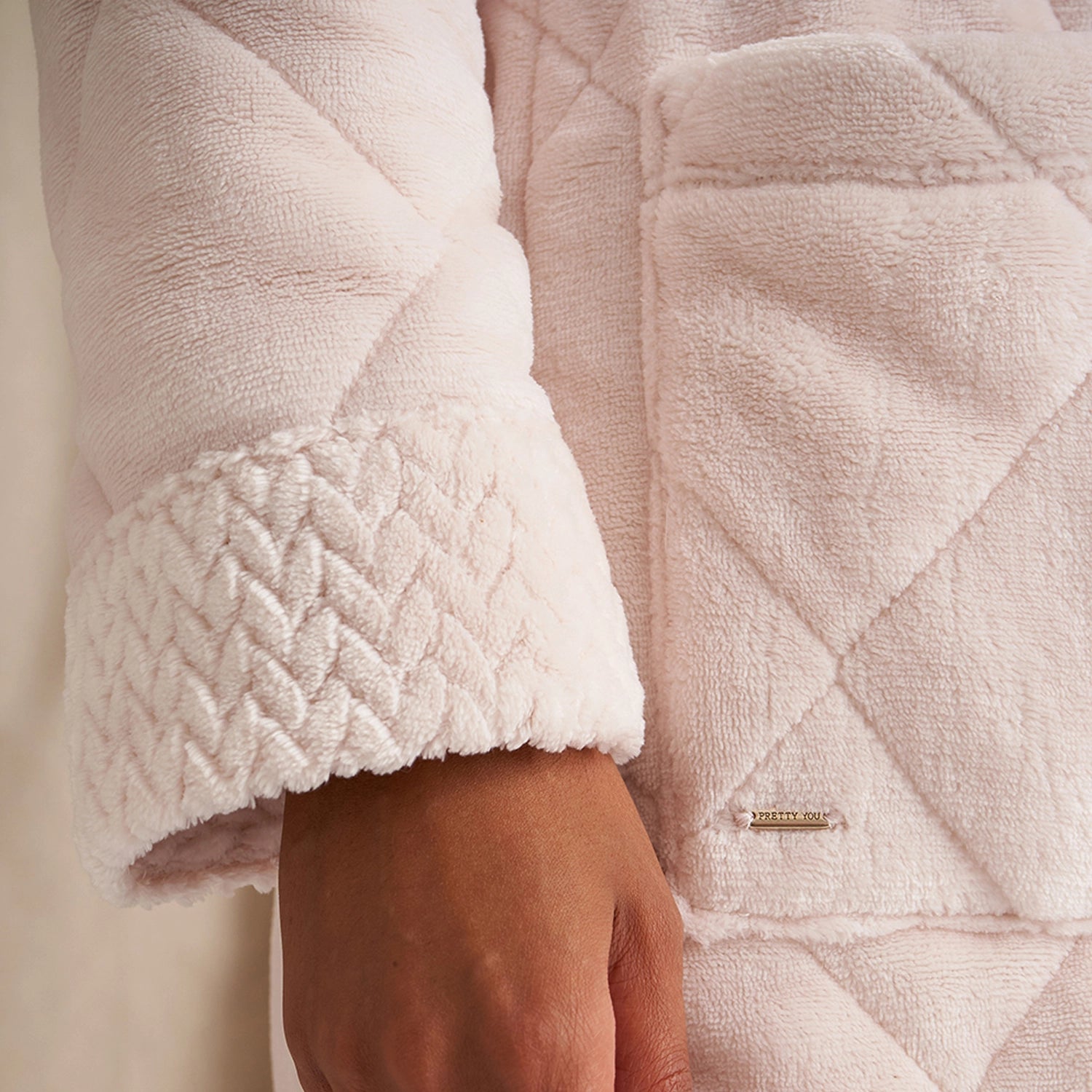 Quilted Velour Robe in Powder Puff