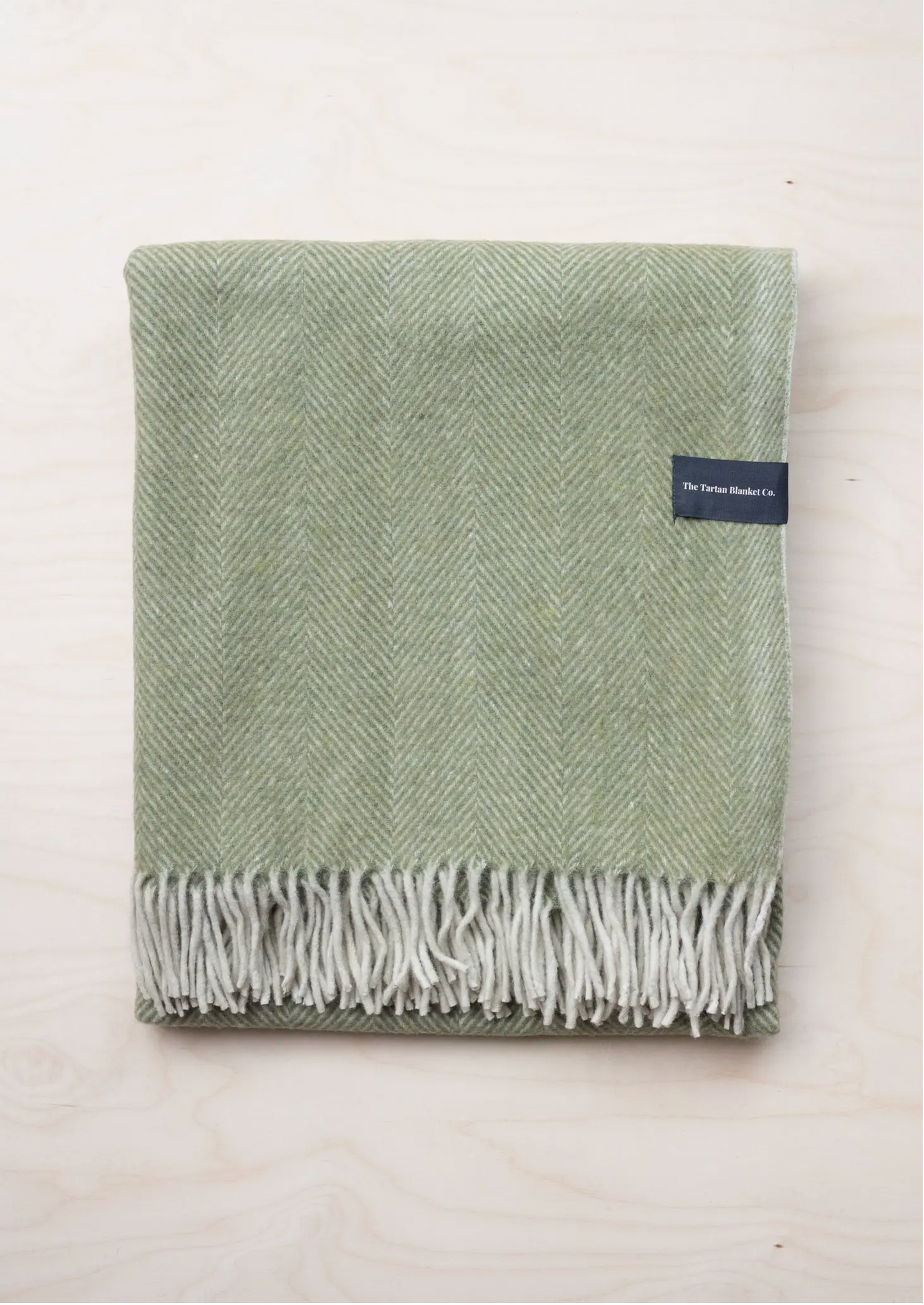 Recycled Wool Blanket in Olive Herringbone