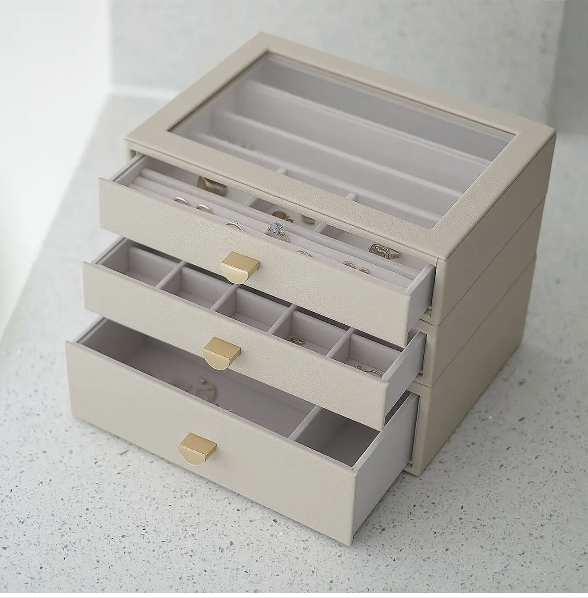 Oatmeal Classic Jewellery Box set of 3 (with drawers)