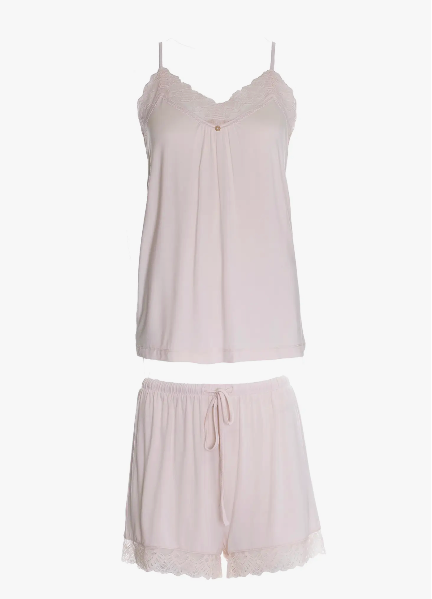 Bamboo Lace Cami Short Pyjama  in Powder Puff