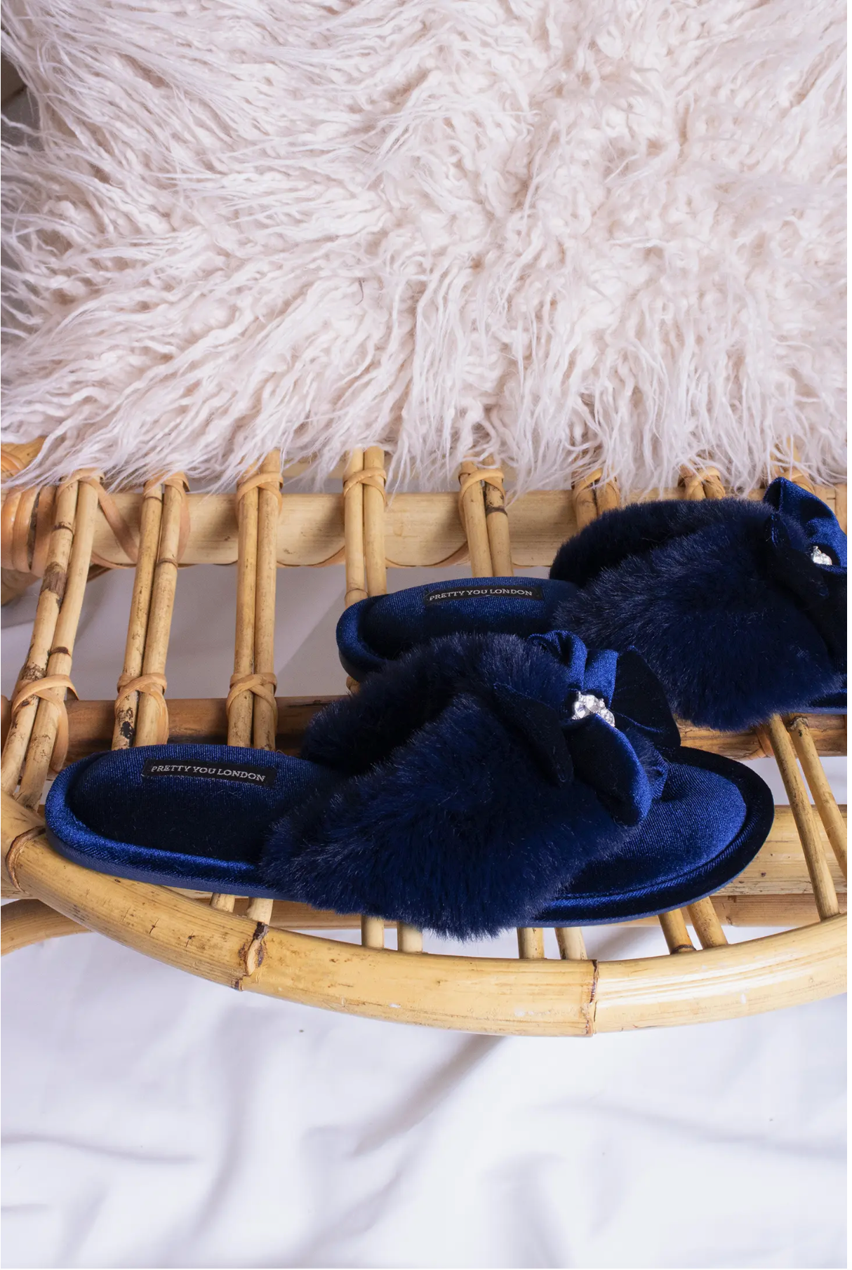 Amelie Embellished Toe Post Slippers in Navy