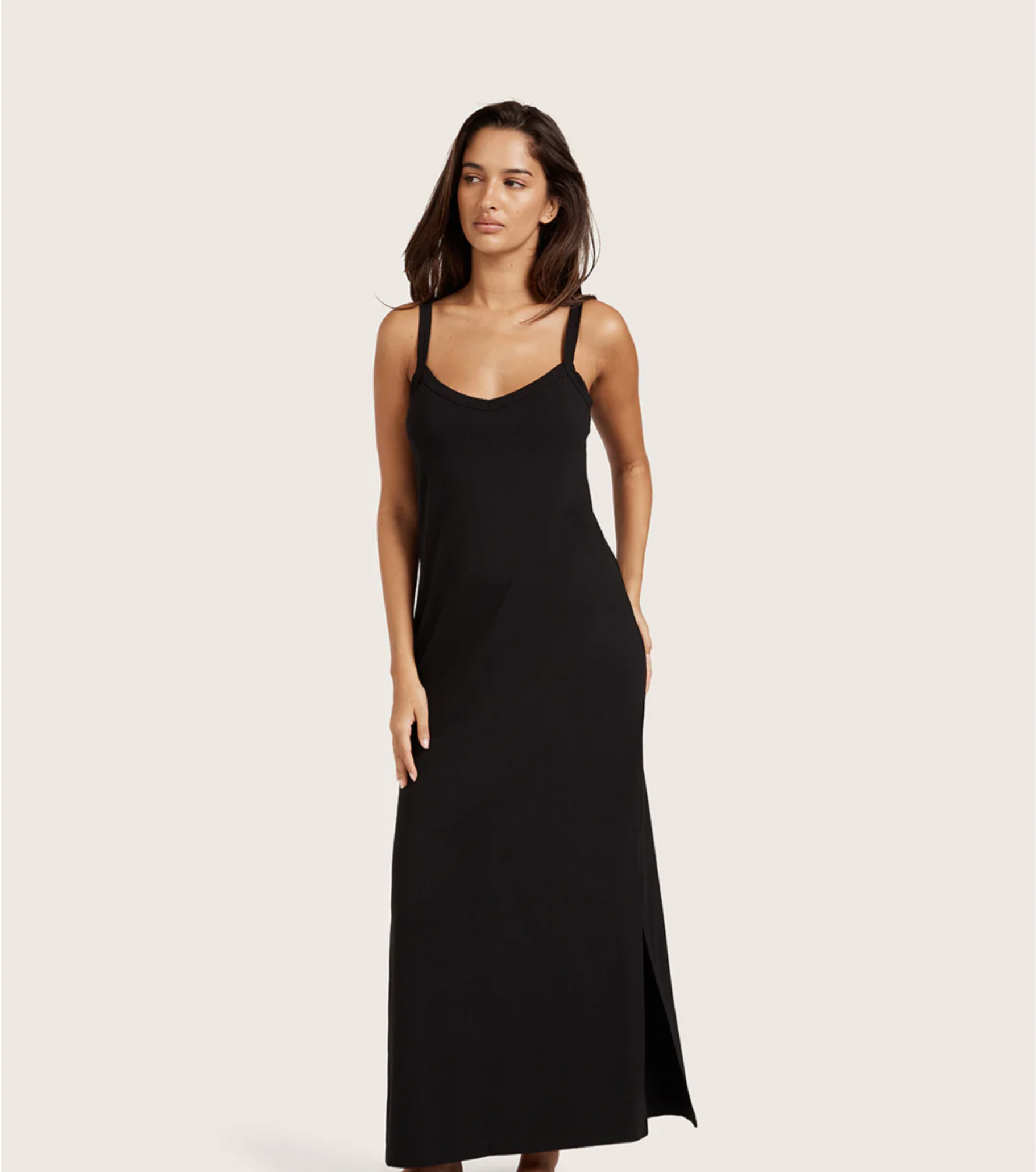 V-Neck Slip Dress Black