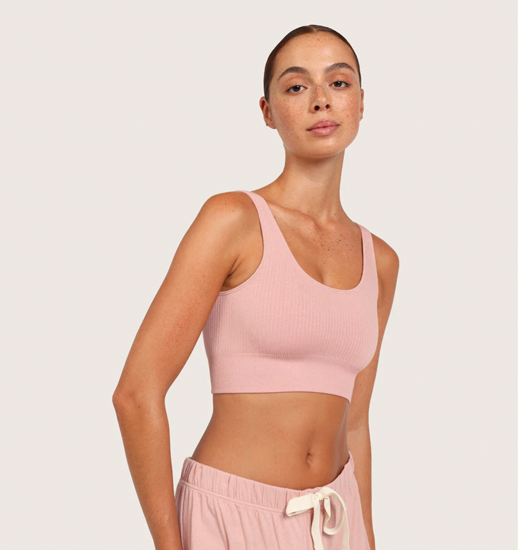 Bamboo Ribbed Seamless Bra Dusky Pink