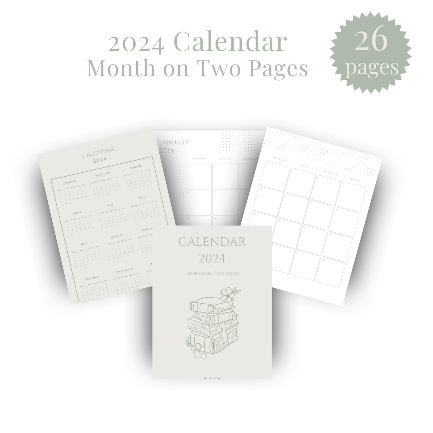 2024 Calendar Month on 2 Pages